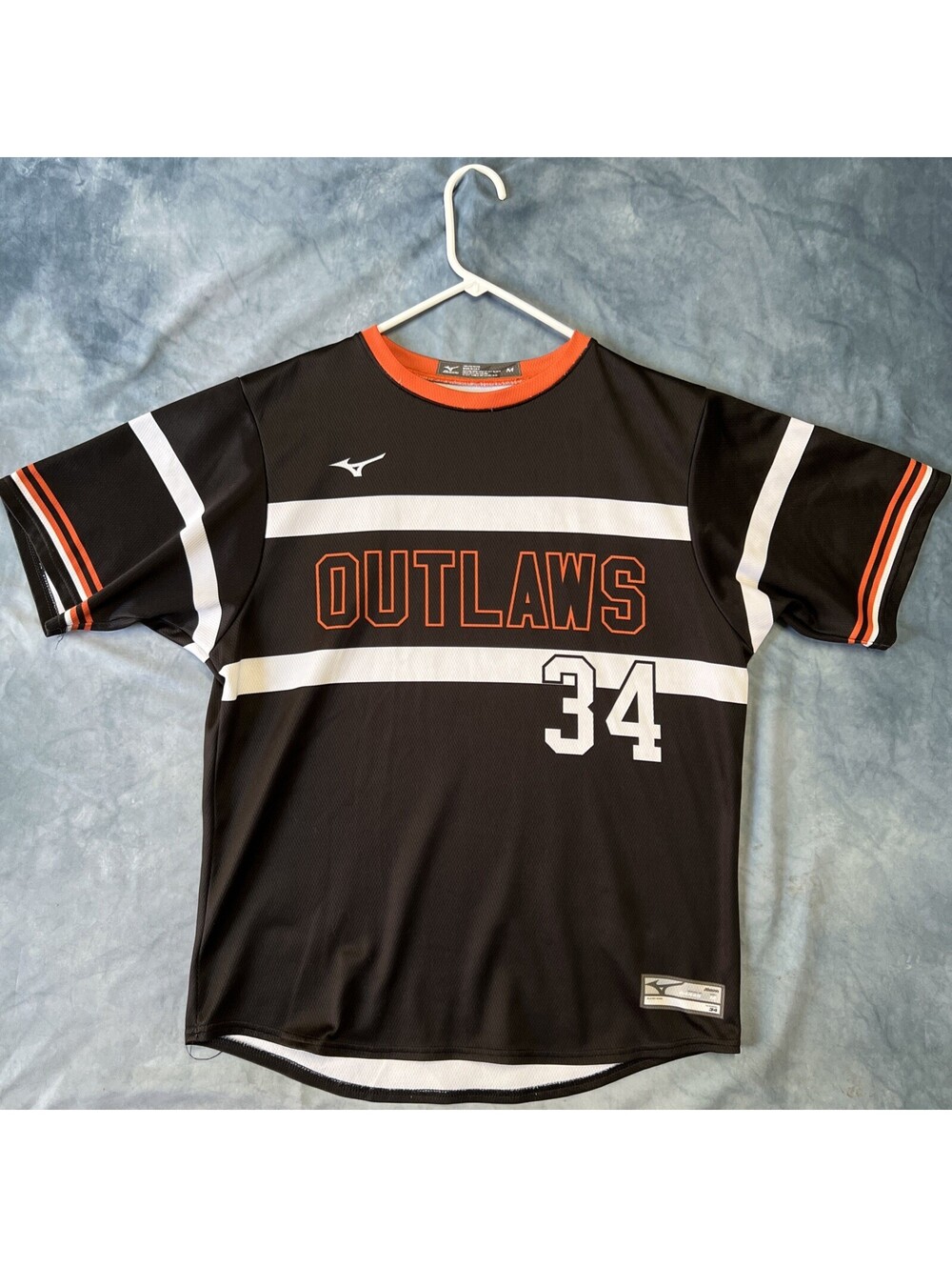 Mizuno Outlaws Baseball Jersey Mens Size M Black Orange #34 Custom Sublimated